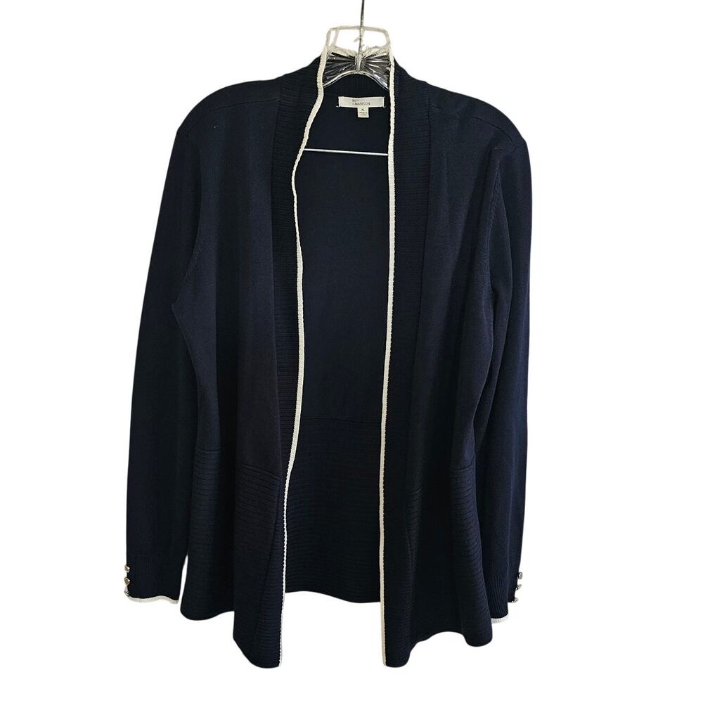 89th + Madison Women's Buttonless Cardigan Old Money, Blue White Size XL - Picture 2 of 10